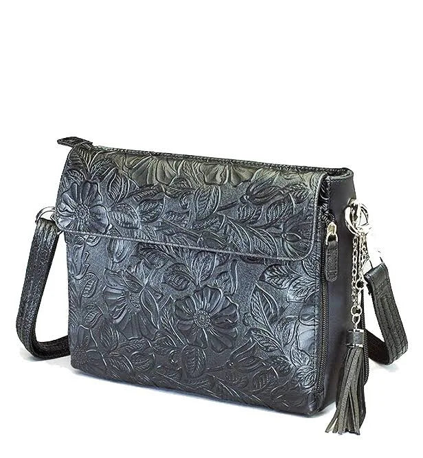 Tooled Cowhide Concealed Carry Handbag R4688