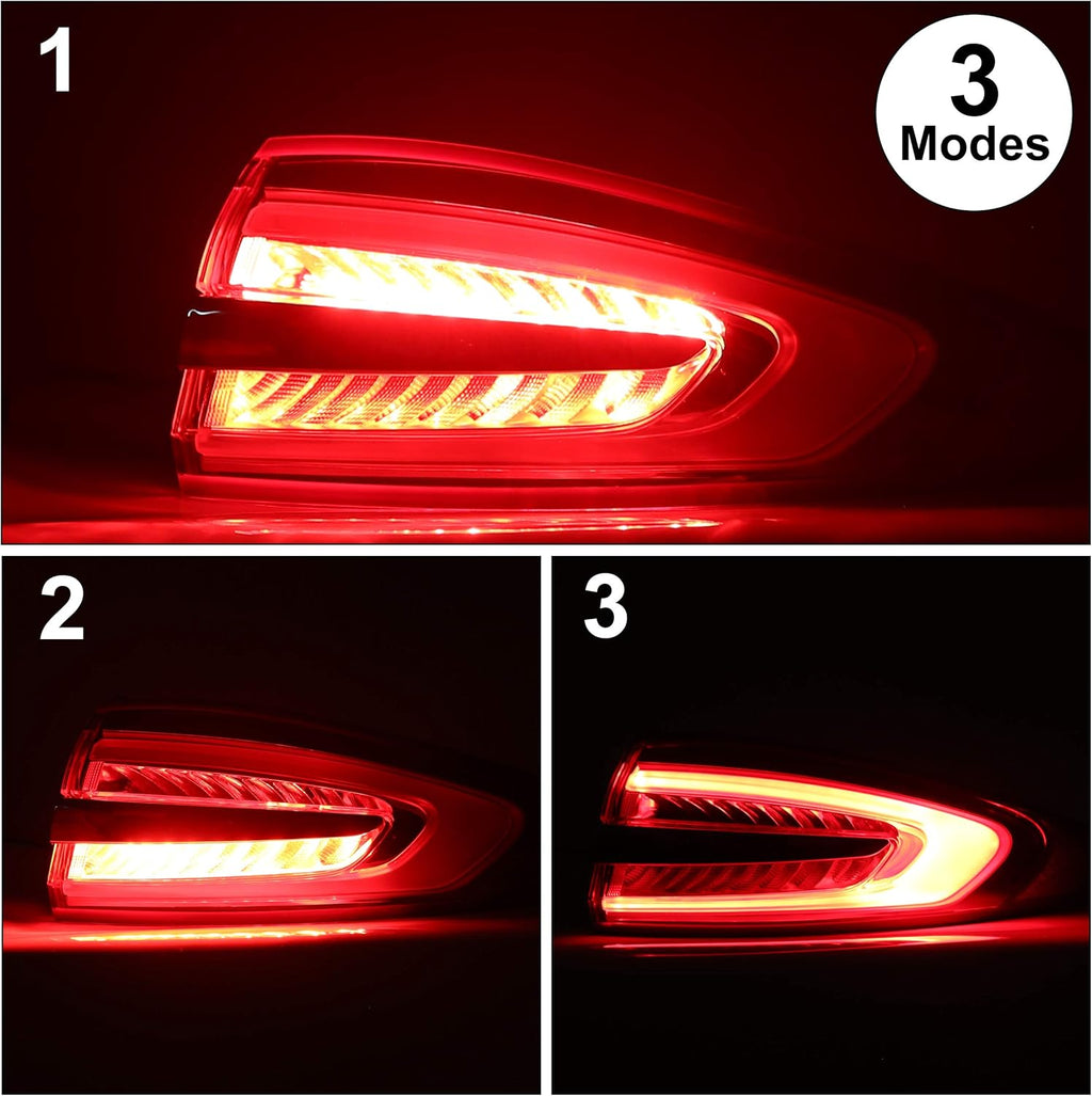 Outer Tail Light Compatible with 2017-2019 Ford Fusion Rear Brake Lamp Pair Red Lens Chrome housing B196