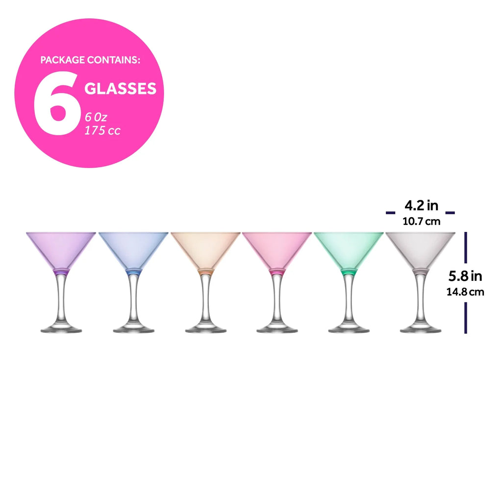 6 oz Multi Colored Martini Glasses Set of 6 O95570