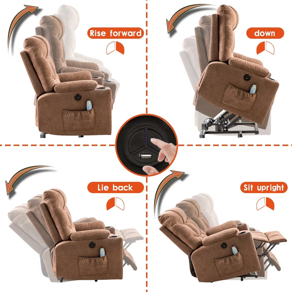 Brown Electric Lift Recliner with Cup Holders L325