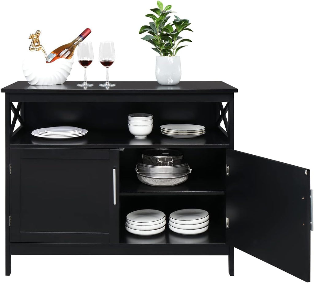 Ivory White Kitchen Sideboard Buffet Storage Cabinet with 2 Drawers S583567