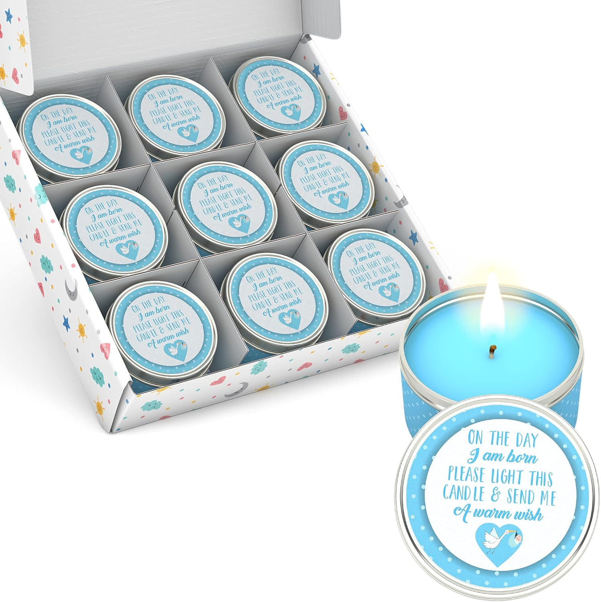 9 Pack Blue Baby Shower Candles W136710
