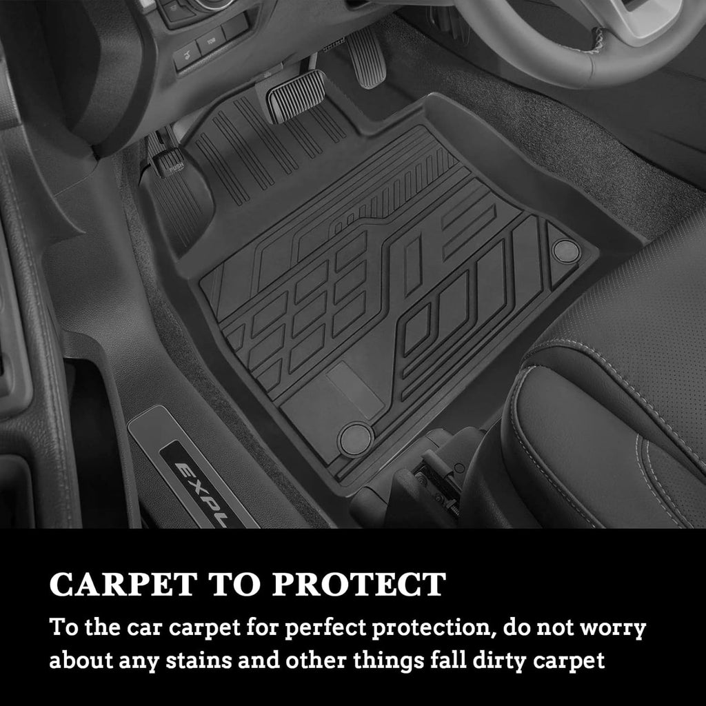 3D Design All Weather TPE Floor Liners for Ford Explorer 2019 2021, 1st and 2nd Row Black V5626
