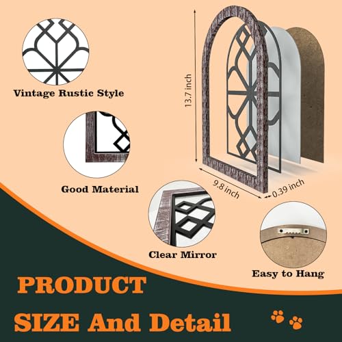 4 Set Arched Window Mirror Wall Decor, Wood Framed Distressed White E428