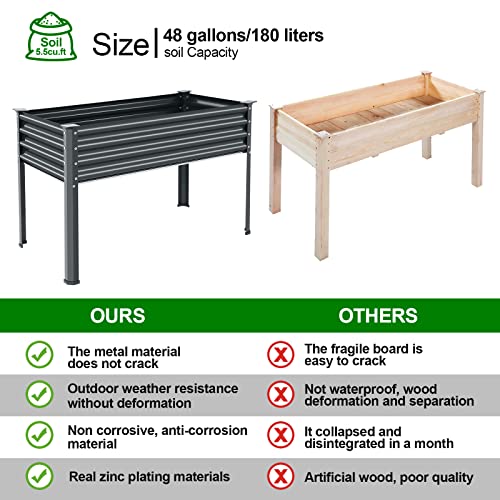 Galvanized Raised Garden Bed with Legs, 48×24×32in Metal Elevated Planter Box with Drainage Holes I682836