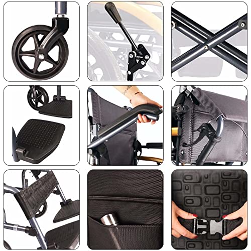 Heavy Duty Lightweight Folding Transport Wheelchair with Handbrakes, 18 Inch Seat C76581