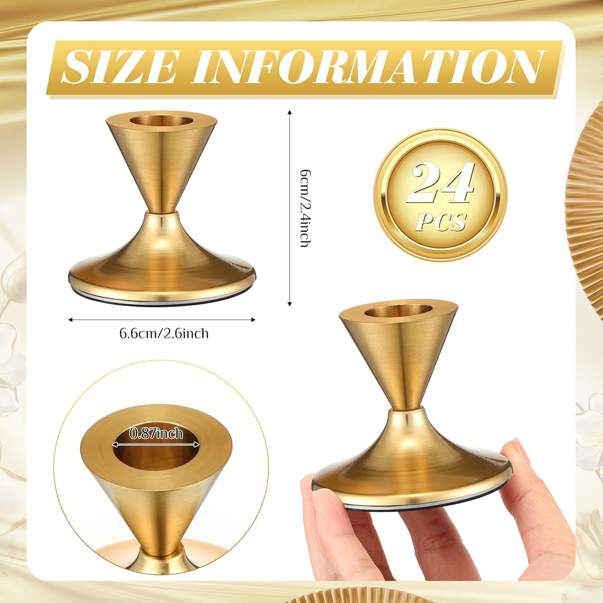 24 Pcs Gold Taper Candle Holders B73097