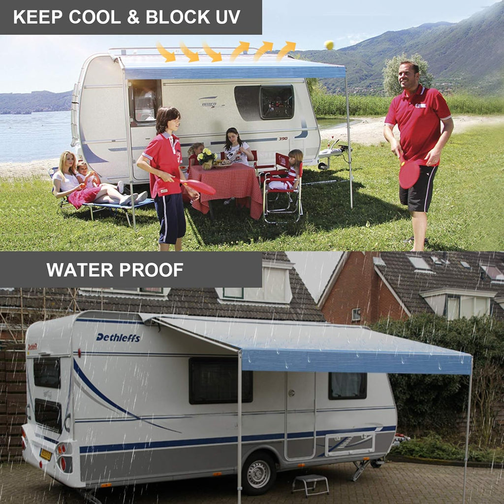 RV Awning Fabric Replacement Waterproof Vinyl Shade Screen - 19' (Fabric 18'2) S814