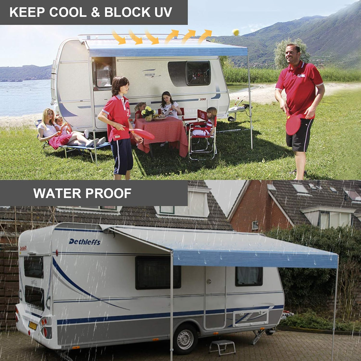 RV Awning Fabric Replacement Waterproof Vinyl Shade Screen - 19' (Fabric 18'2) S814