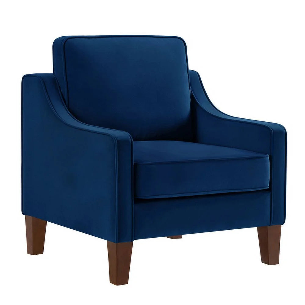 Navy Velvet Upholstered Armchair with Wooden Legs X3437