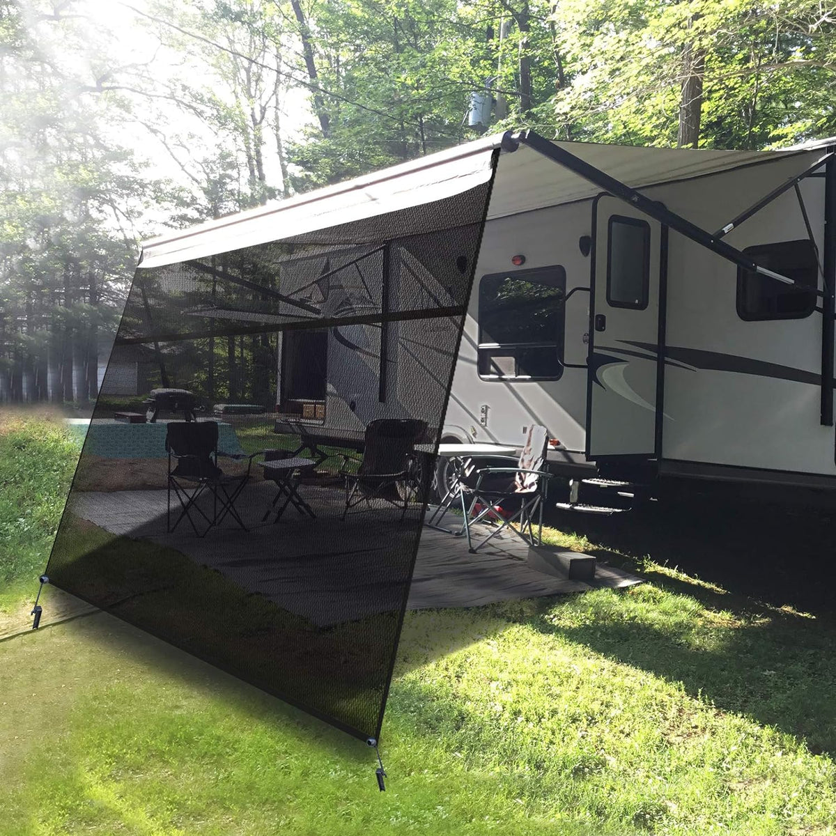 RV Awning Shade Screen with Zipper 10' x 9' Black Mesh S868394
