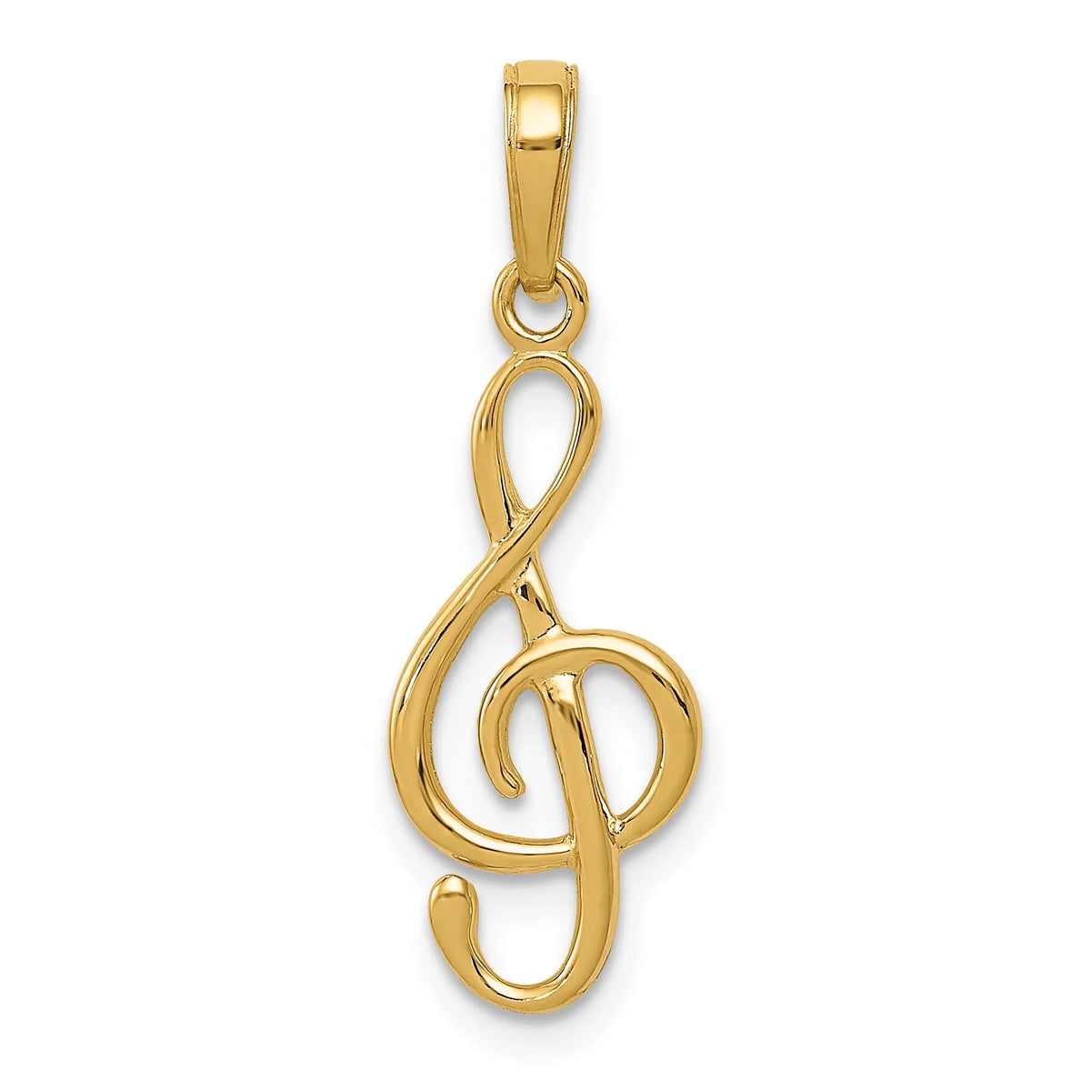 14K Yellow Gold Treble Clef Pendant Charm with Rope Chain Necklace 16'' I18665