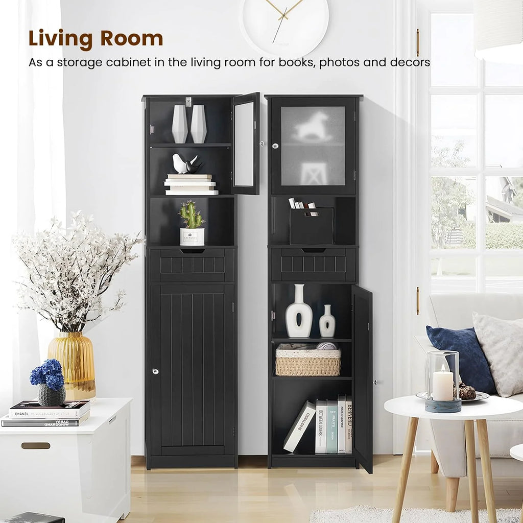 67.2" H Black Bathroom Storage Cabinet with 2 Doors & 1 Drawer T1408