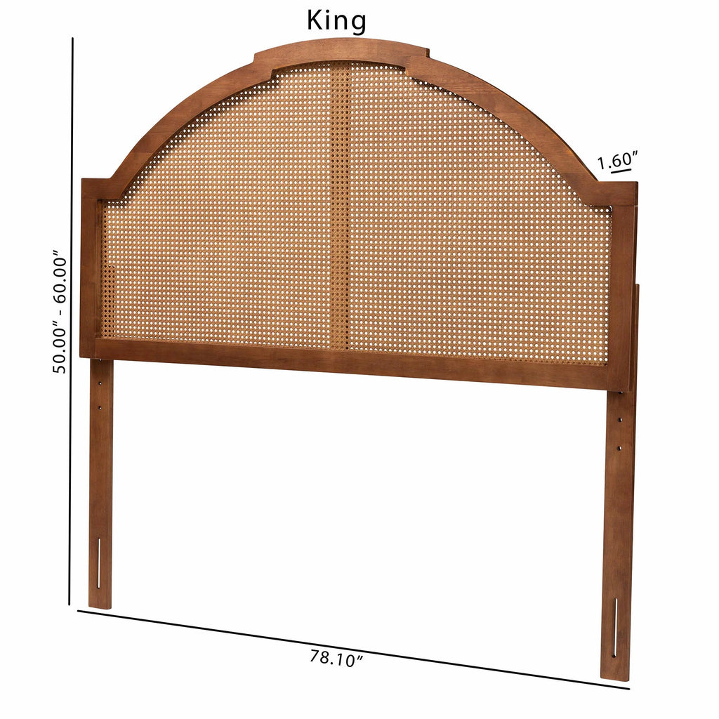 Ash Walnut Finished Wood Queen Size Headboard with Rattan U5646