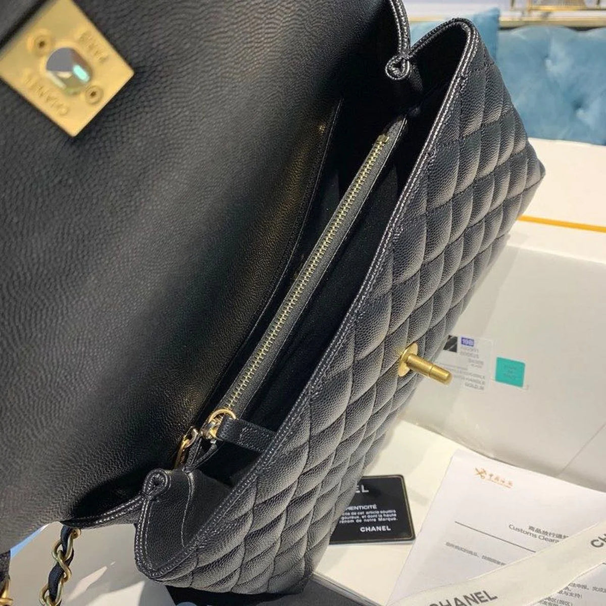 Black Large Flap Bag With Top Handle M32293