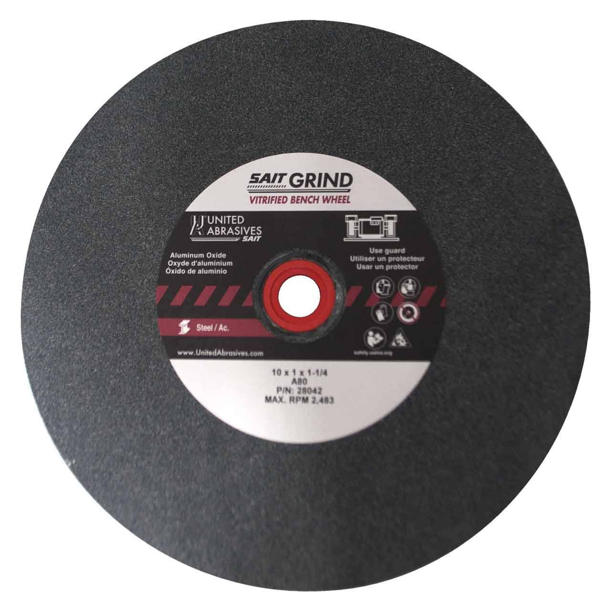 10x1x1-1/4 A80X Aluminum Oxide Bench Grinding Wheel U97391