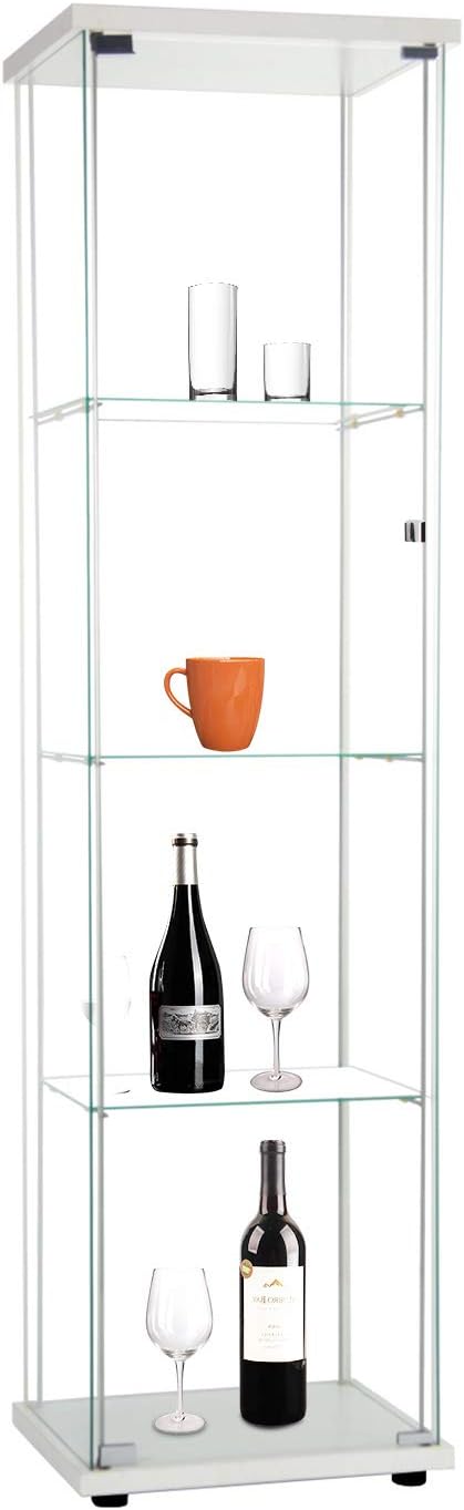 Black Glass Display Cabinet with Glass Doors 4 Shelves G764