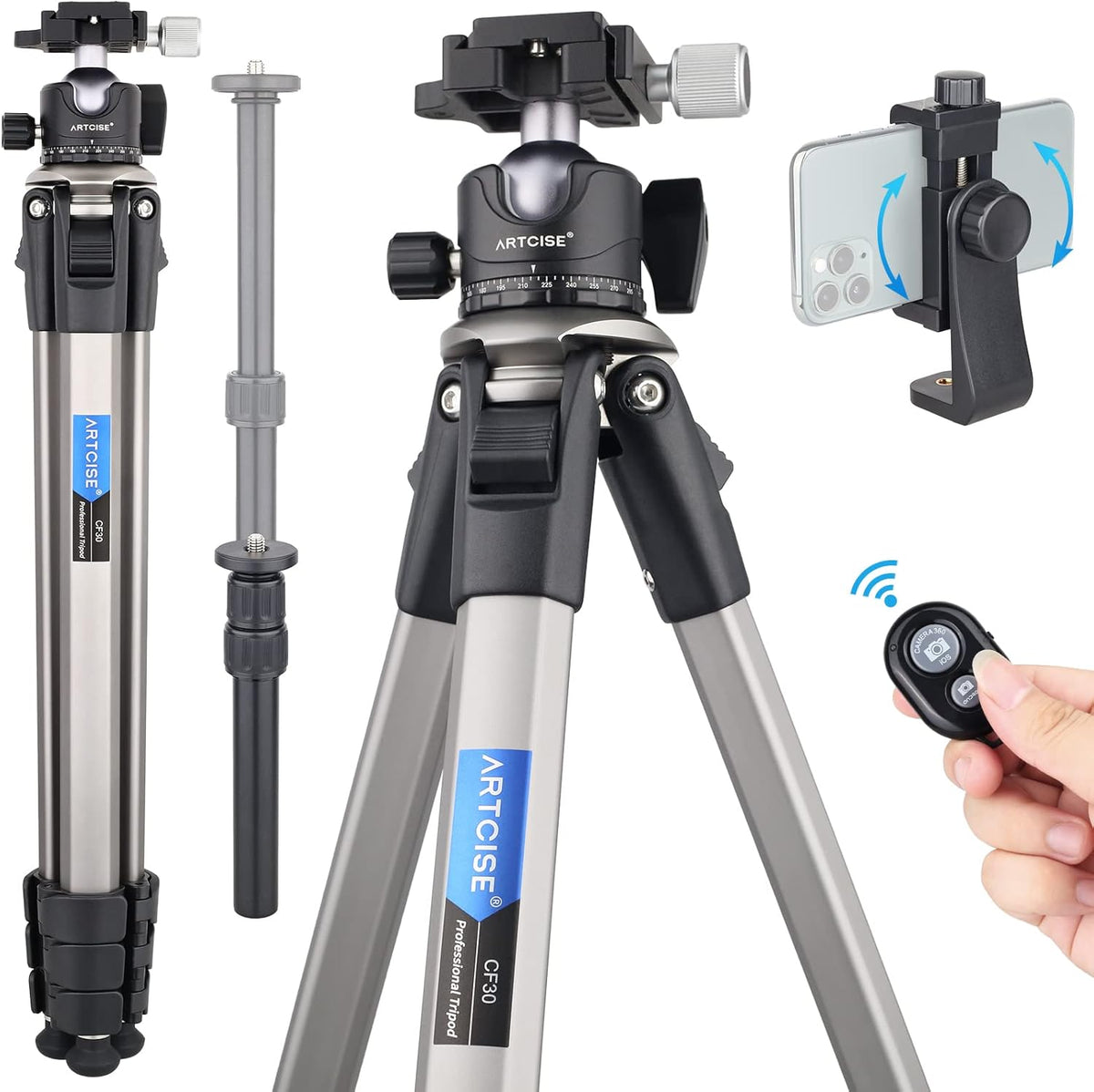 Camera Tripod Ultra Compact with 36MM Low Profile Ball Head, 10kg/22lb Load, Wireless Remote, Pack of 2 K10710