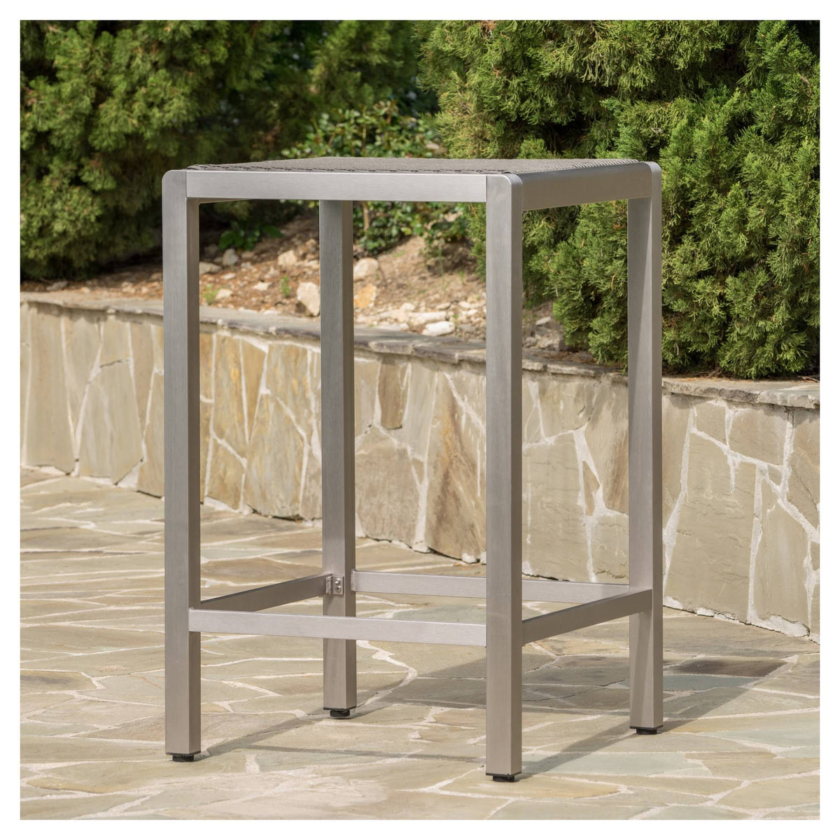 Gray Square Aluminum and Wicker Bar Table W795426