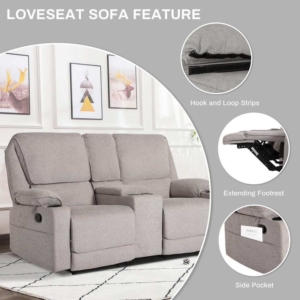 Light Gray 2 Seater Manual Reclining Sofa with Cup Holders Y67177