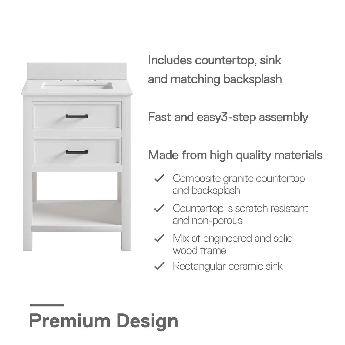 24 Inch Bathroom Vanity with Ceramic Sink X12194