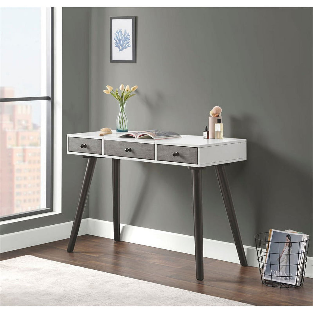 White/Gray/Black Vanity Desk with Mirror F11554