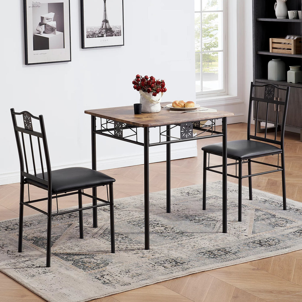 3-Piece Wooden Dining Table Set with 2 Pu Cushion Chairs O272462