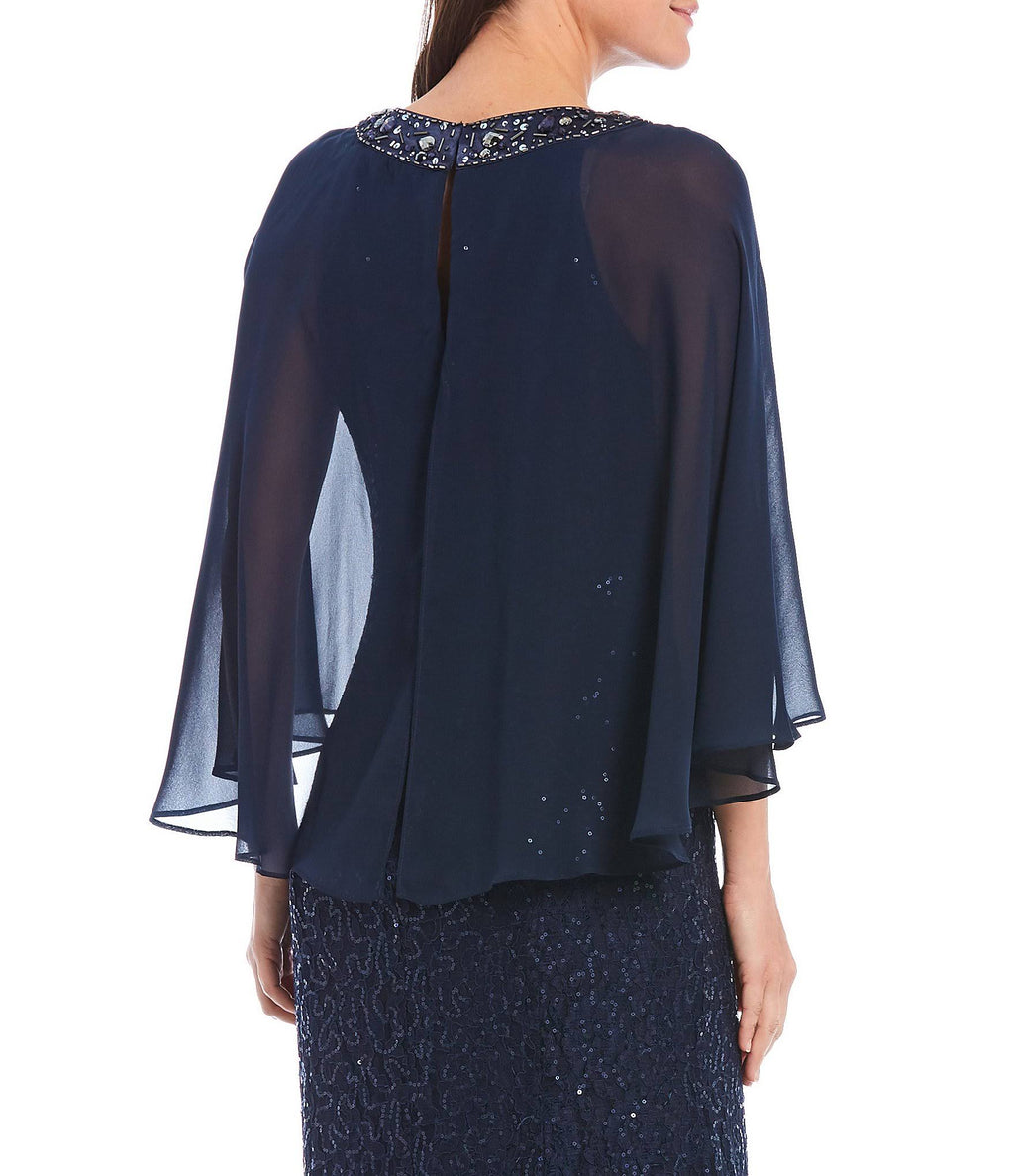 Sequin Lace Chiffon Capelet Gown A729769