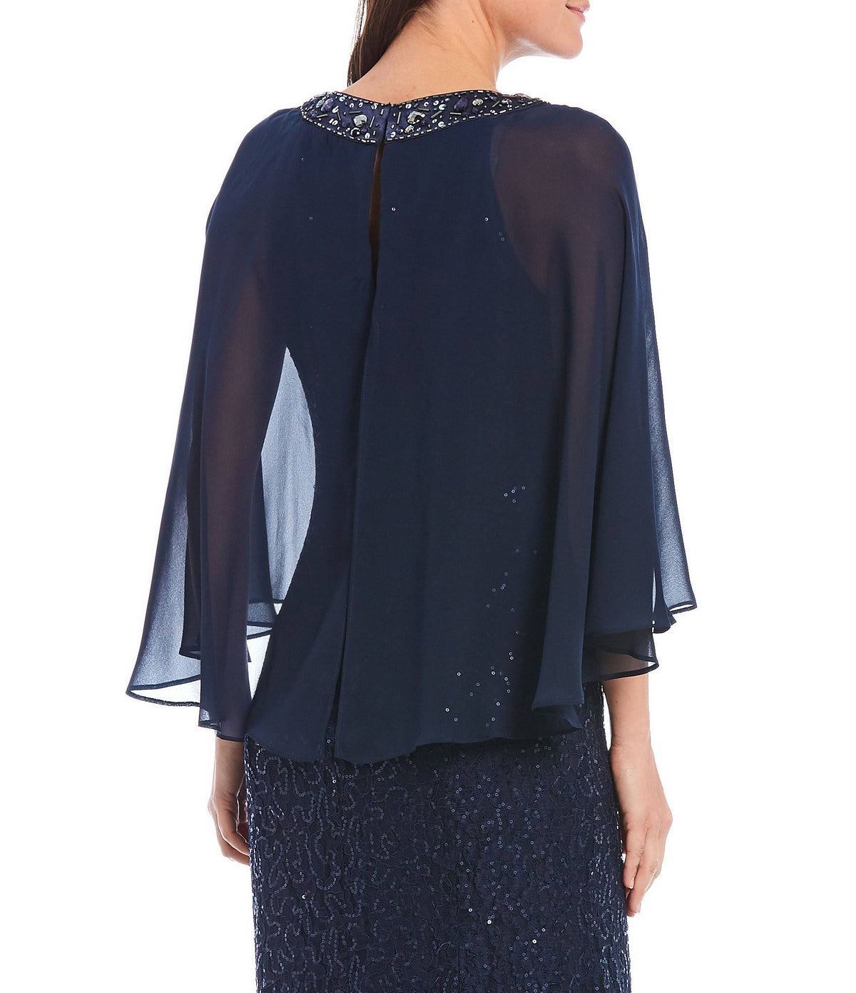 Sequin Lace Chiffon Capelet Gown A729769