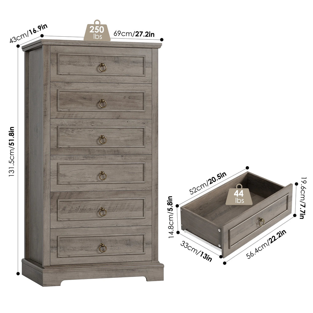 6 Drawer Tall Wood Dresser K72254