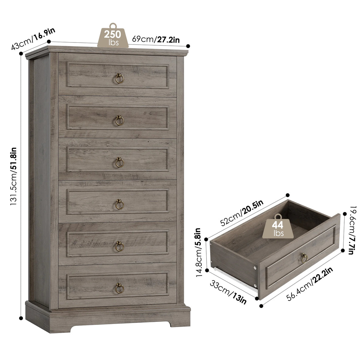 6 Drawer Tall Wood Dresser K72254
