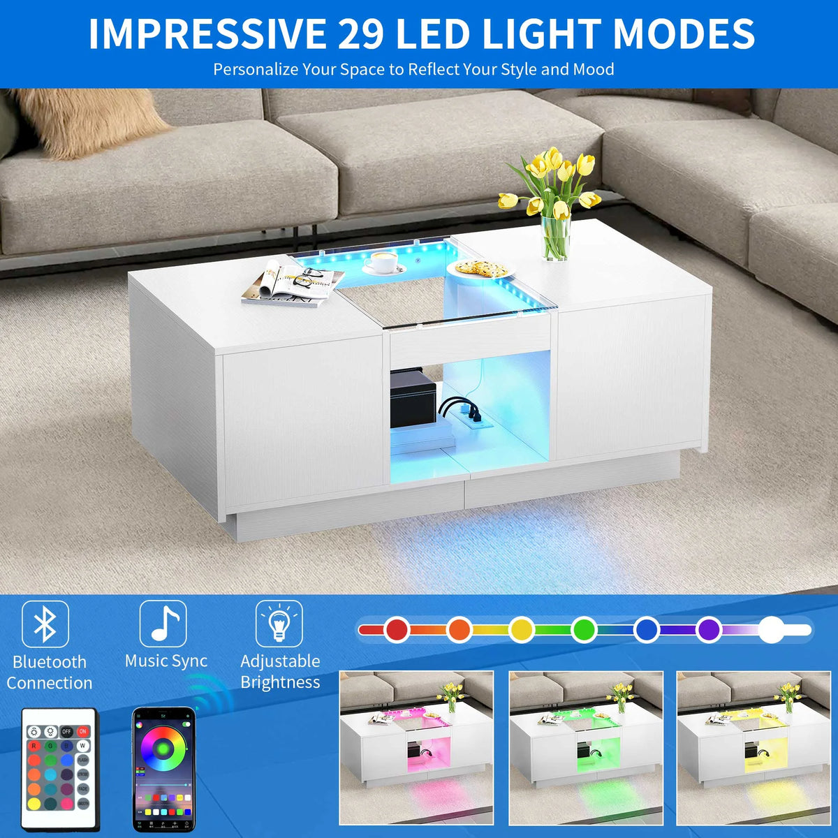 White Coffee Table with Storage O205