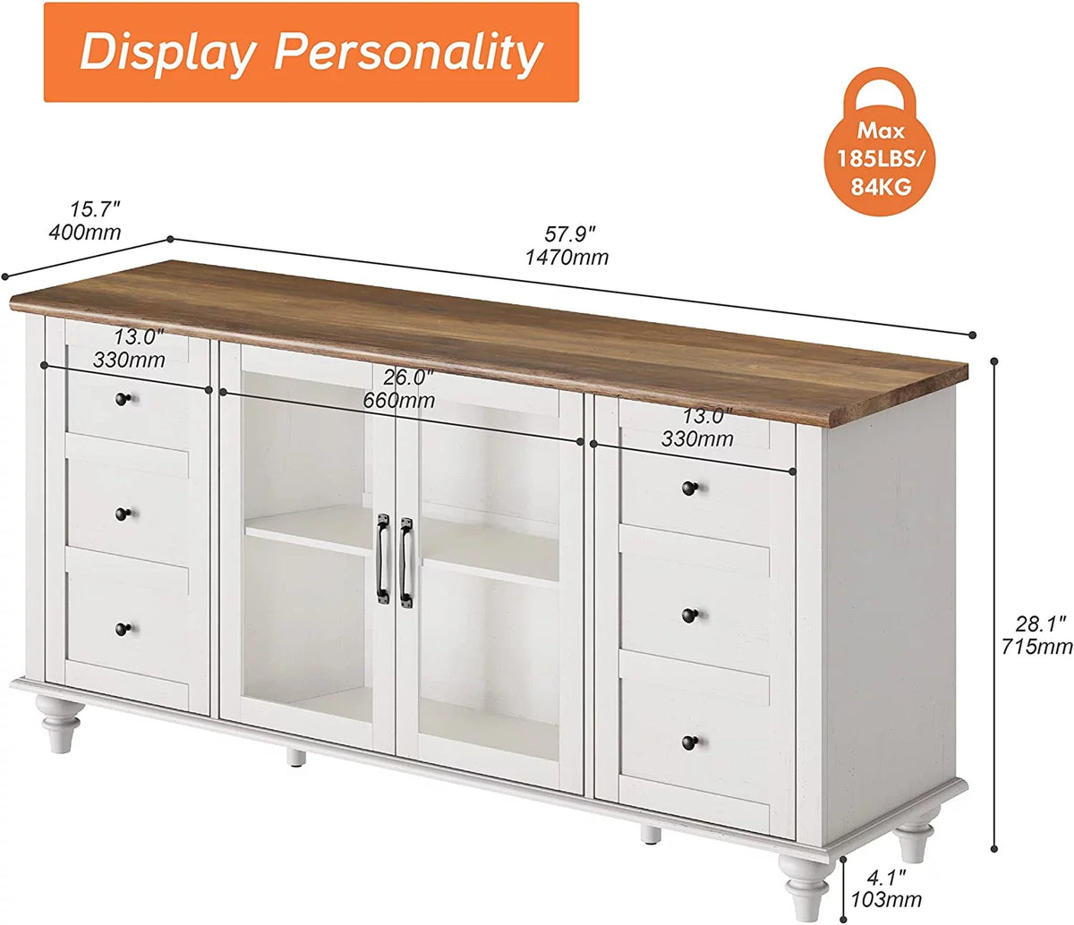 4-Door Glass and Wood TV Stand with 4 Storage Cabinets R768