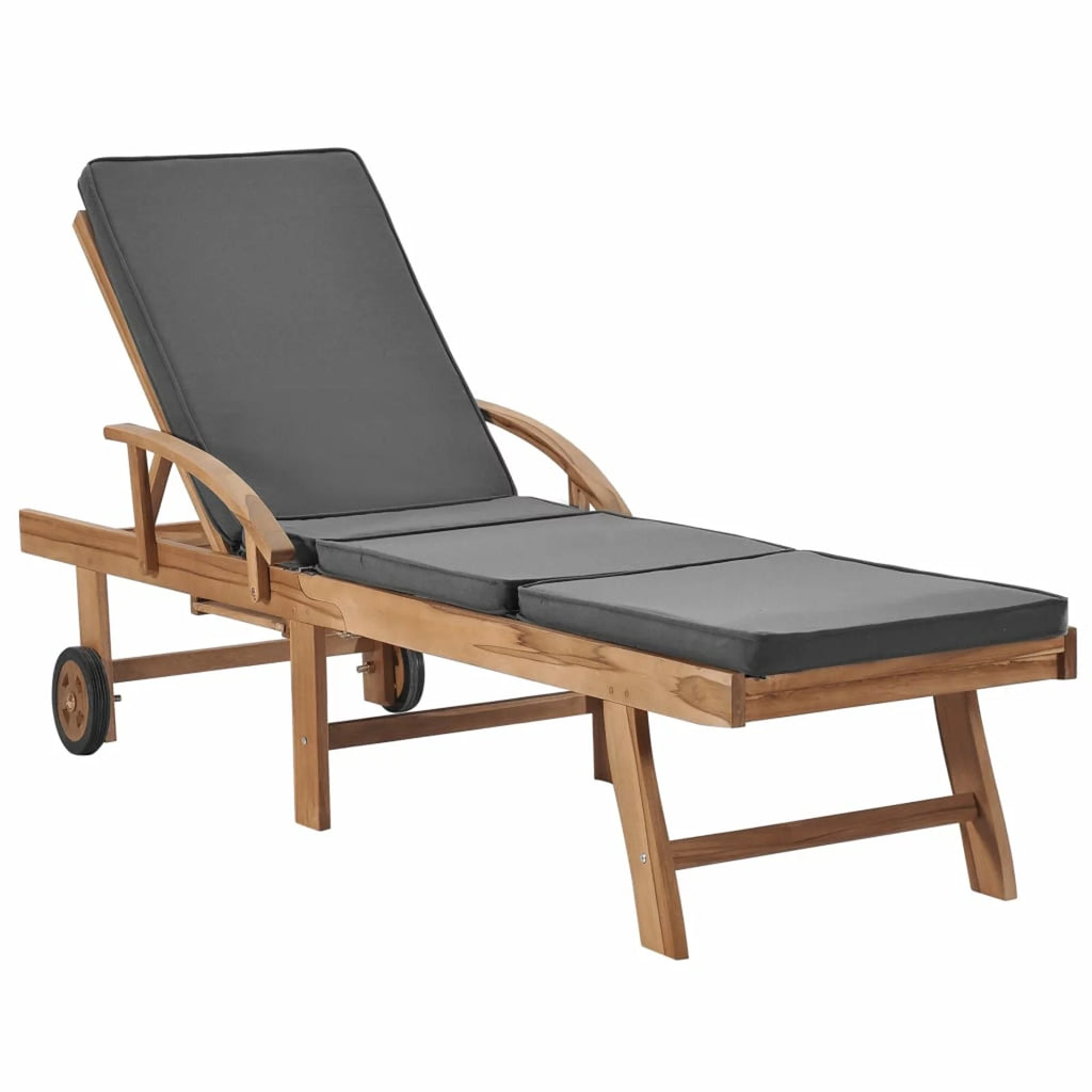 Adjustable Teak Wood Chaise Lounge Chair with Wheels M923642