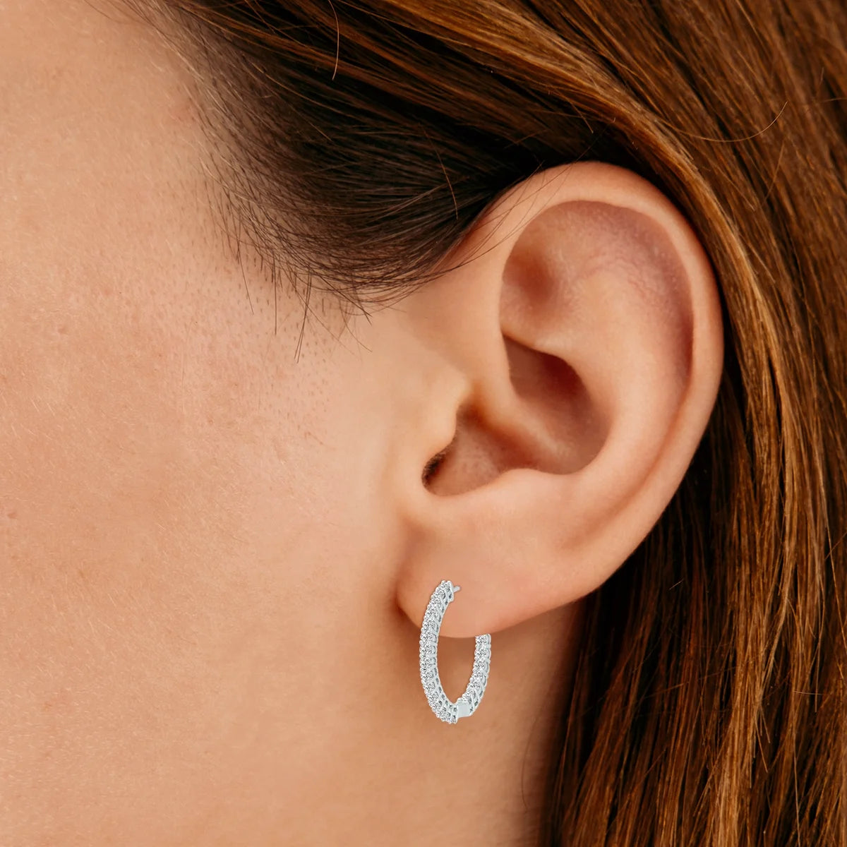 14K White Gold Diamond Hoop Earrings Z682265