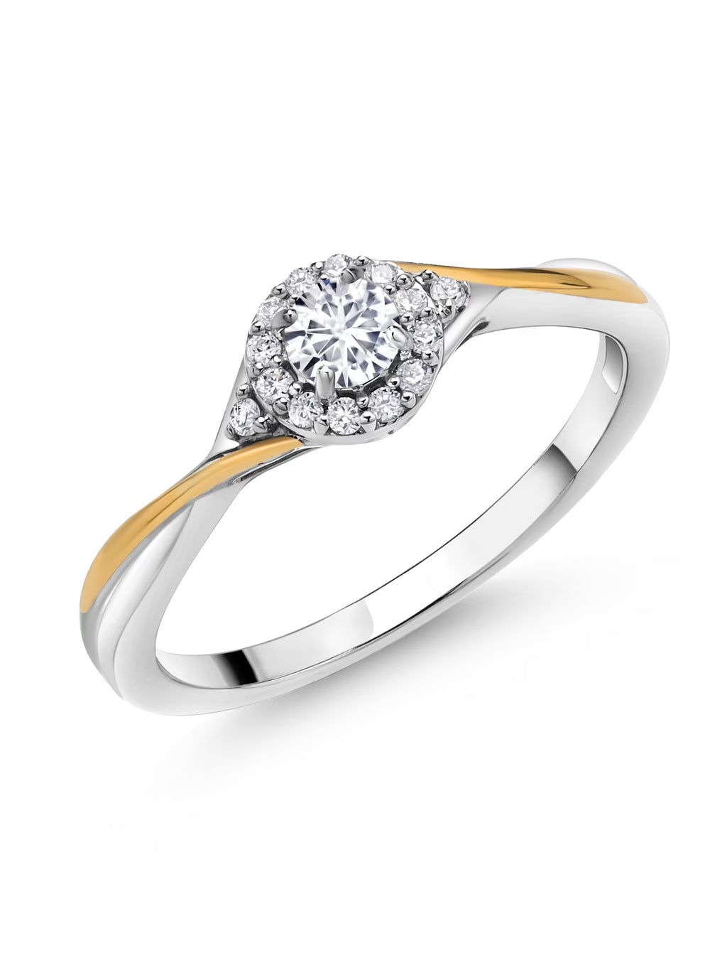925 Sterling Silver 10k Yellow Gold White Lab Grown Diamond Halo Ring O603