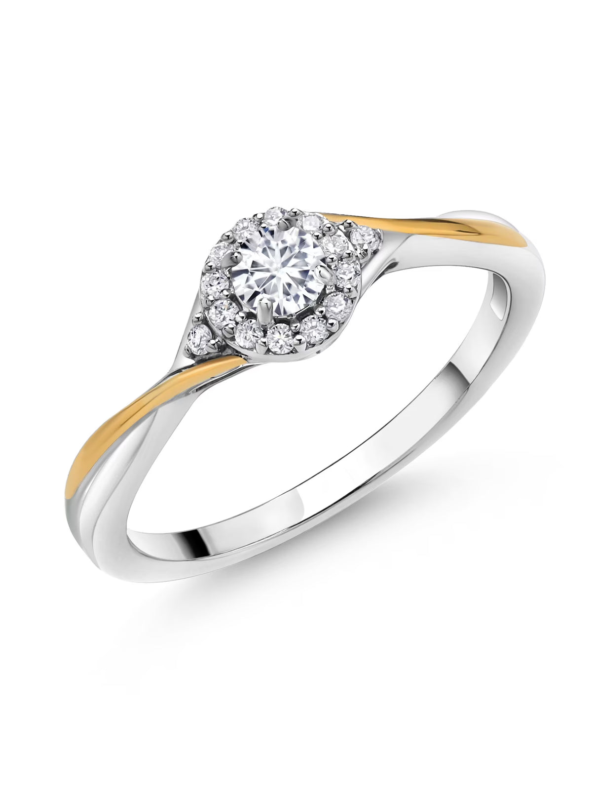 925 Sterling Silver 10k Yellow Gold White Lab Grown Diamond Halo Ring O603