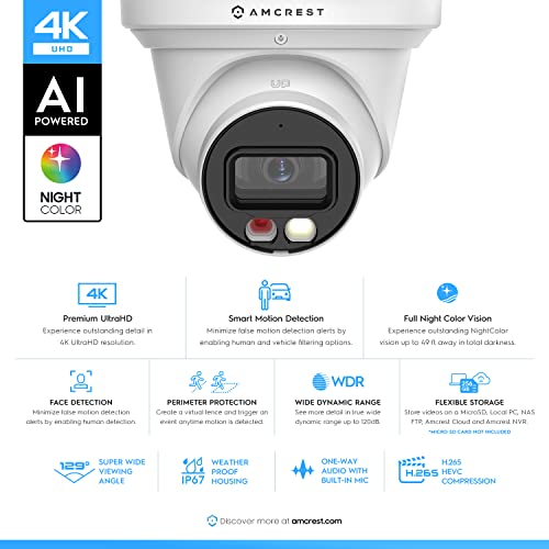4K PoE Security Outdoor Turret Camera with Built-in Microphone N72446