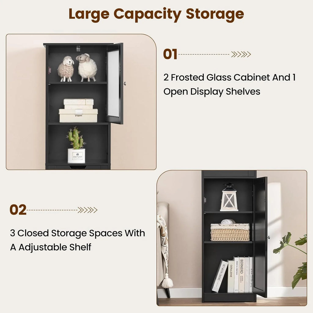 67.2" H Black Bathroom Storage Cabinet with 2 Doors & 1 Drawer T1408