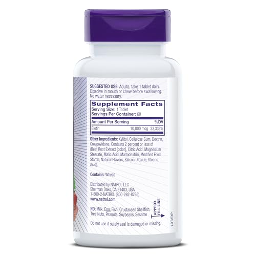 Biotin 10000mcg Dietary Supplement, 200 Tablets K912