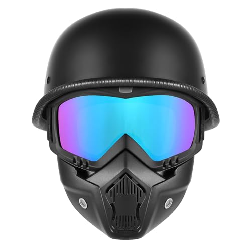 Motorcycle Half Helmet with Face Shield, DOT Approved Retro Half Shell Helmet Z7599