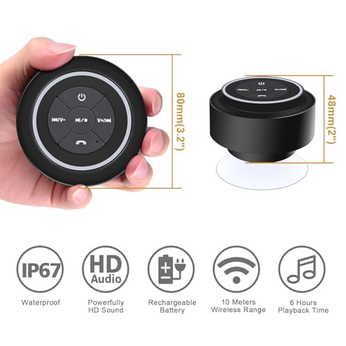 Bluetooth Shower Speaker with Suction Cup, IP67 Waterproof Speaker with LED Light Z564549