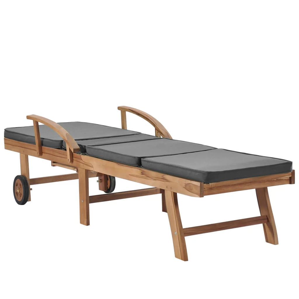 Adjustable Teak Wood Chaise Lounge Chair with Wheels M923642