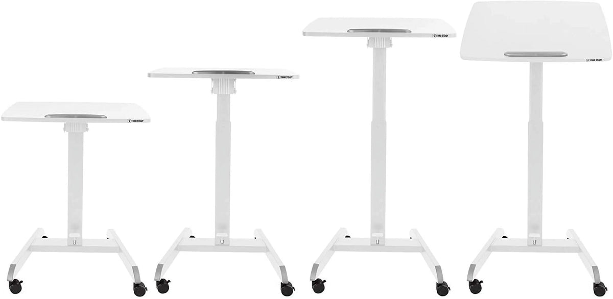 White Multifunctional Mobile Podium with Pneumatic Height Adjustments P369742
