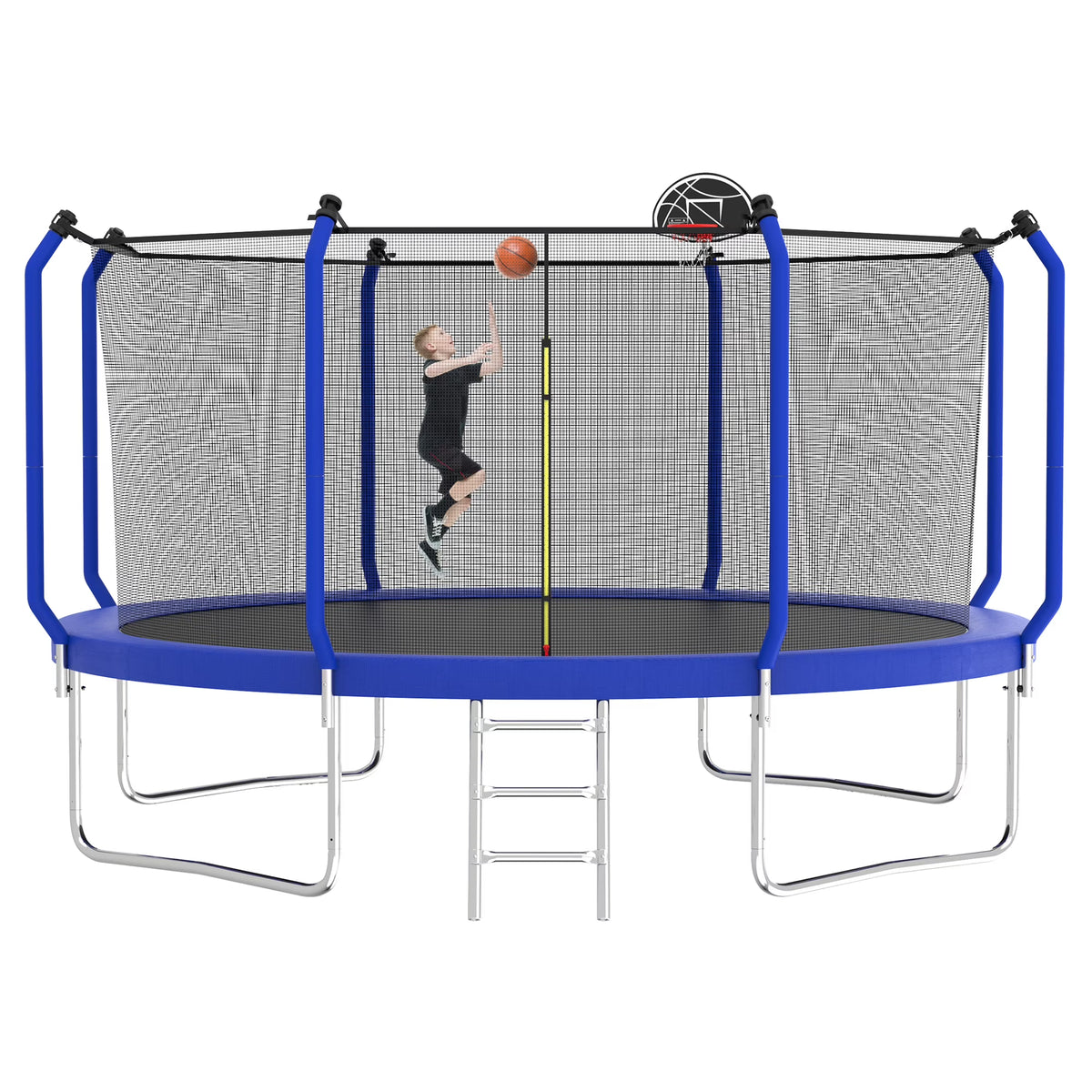 1500LBS 14FT Trampoline with Enclosure, Ladder, Basketball Hoop, Ball N760