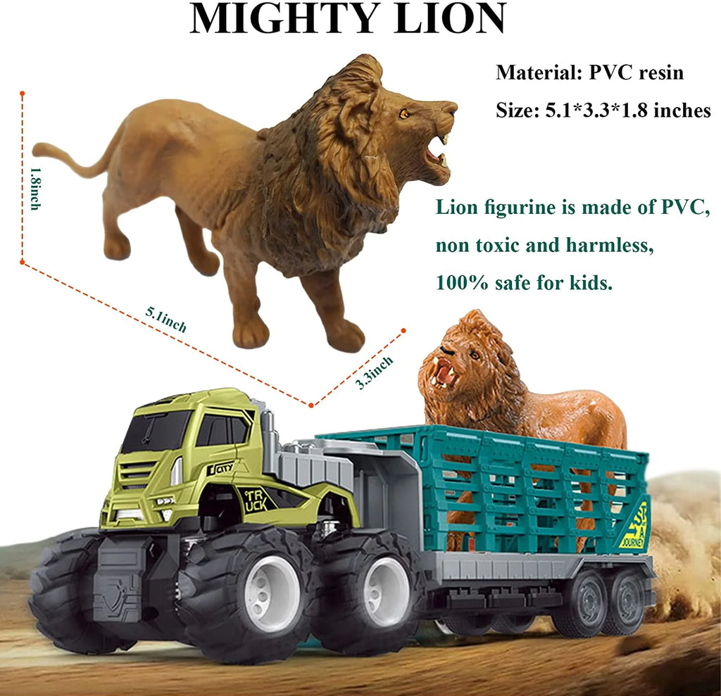 Friction Powered Toy Cars Animal Transporter with Lion Figurine E669