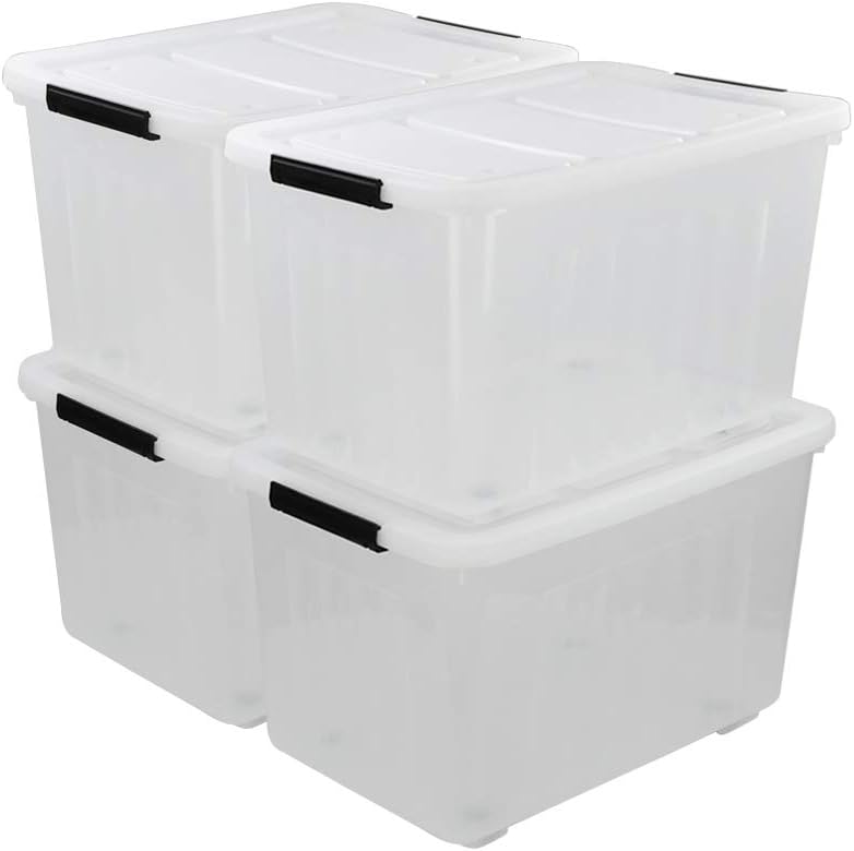 30 L Clear Plastic Storage Box with Wheels, 4-Pack P23981