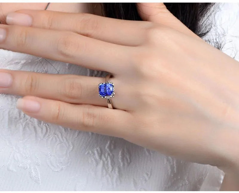 10k White Gold Cushion Cut Blue Sapphire Engagement Ring C1709