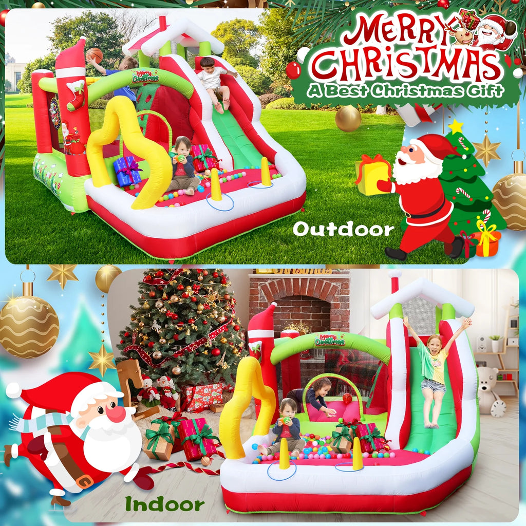 Christmas Jump 'n Slide Inflatable Bouncer with Blower, 130x108x92 inch R541