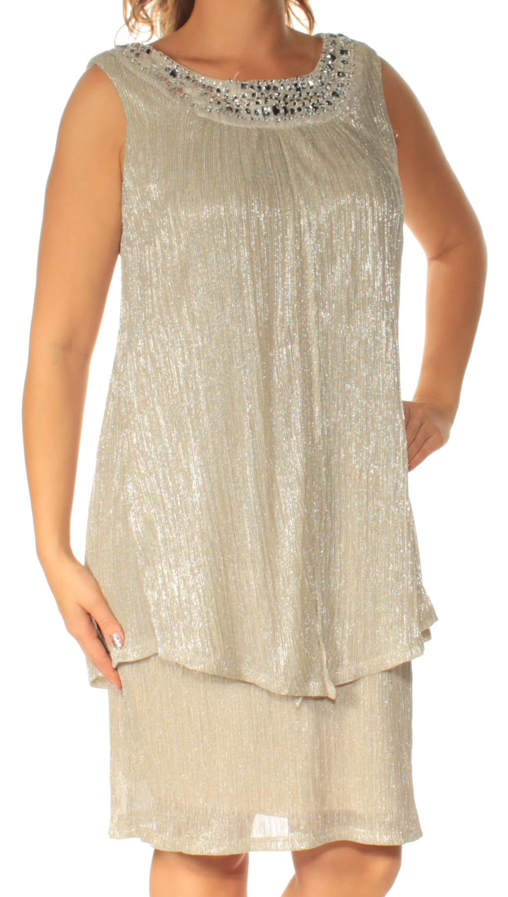 Silver Beaded Shift Dress V104